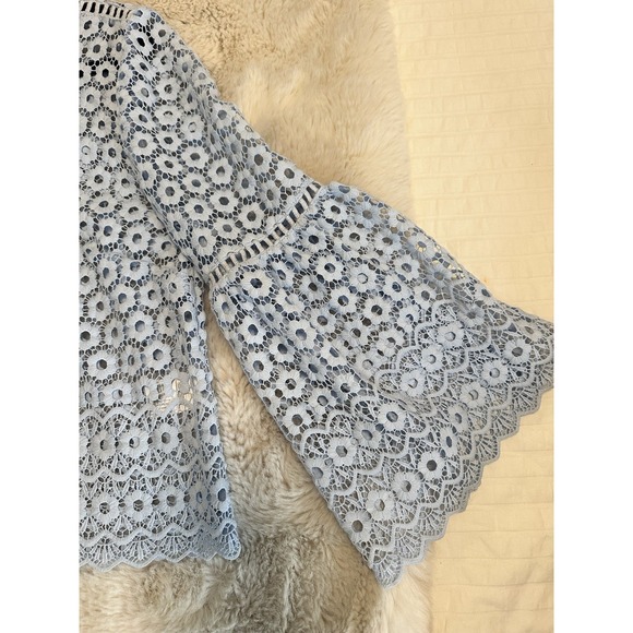 J Crew Daisy Lace Bell Sleeve Top Sz 10 Blue - Picture 3 of 16